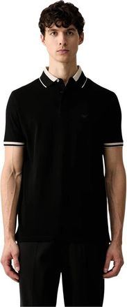 Emporio Armani Piqu&eacute; Poloshirt met streepdetail op de kraag - Heren - Polos - Zwart - L - Katoen - Tops