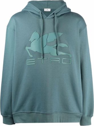 Etro Pegasus Logo Hoodie - Heren - Hoodies - Blauw - S - Katoen - Hoodies & sweatvesten