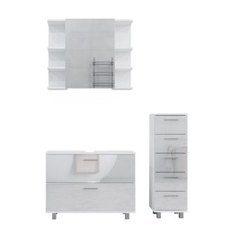 Vicco Conjunto De Muebles De Ba&ntilde;o Ilias, Blanco Alto Brillo, 3 Partes, Con Base De 80 Cm