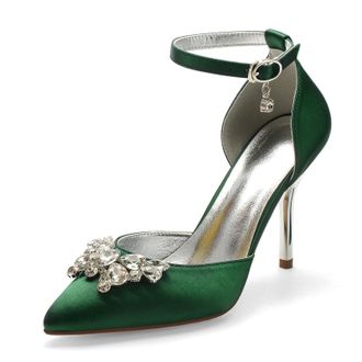 Miyoopark Wedding Shoes for Bride Ankle Strap Evening Pumps for Women M526 Dark Green UK 5.5
