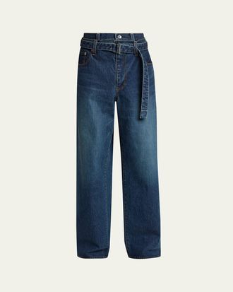 sacai Mens Belted Double Waistband Jeans