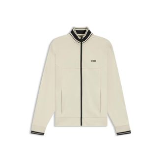 BOSS Stripe-detail zip-up sweatshirt in a cotton blend
