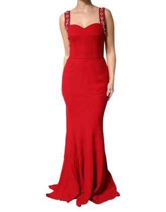 Dolce & Gabbana Red Embellished Bodycon Long Gown Womens Dress (Pre-Owned)
