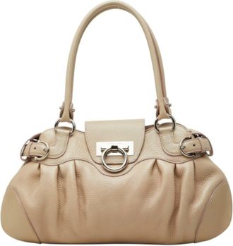 Ferragamo Beige Leather Handbag Tote Bag (Pre-Owned)