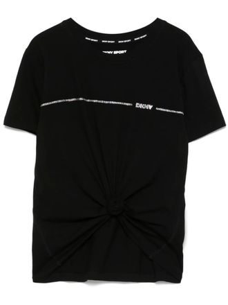DKNY rhinestone-logo T-shirt - women - Cotton - M - Black