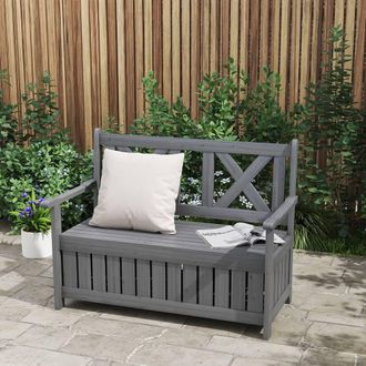 OUTSUNNY Wood Storage Garden Bench for Patio Outdoor Seating, Charcoal Grey in Dark Grey