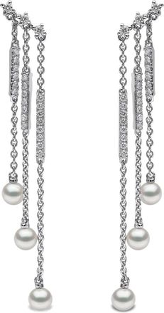 Yoko London Orecchini Sleek in oro bianco 18 carati con diamanti e perle Sleek Akoya - Argento