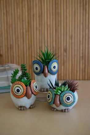 Kalalou Set Of Three Ceramic Owl Planters