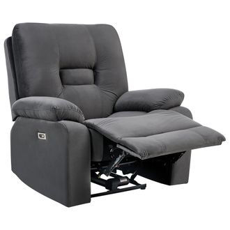 Beliani Sill&oacute;n Reclinable Moderno De Terciopelo Reclinable El&eacute;ctricamente Gris Oscuro Bergen