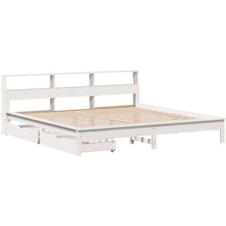 vidaXL Cama Con Estanter&iacute;a Sin Colch&oacute;n Madera Maciza Blanca 200x200 Cm Vidaxl