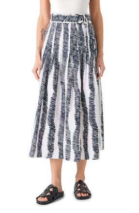 Akris Scribble Print Pleated Cotton Poplin Skirt in Cream-Black at Nordstrom, Size 12