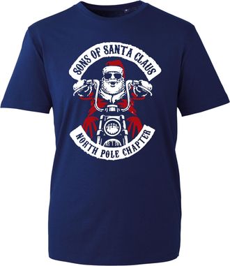 Generic Retro Sons of Santa T-Shirt, Funny Biker Gang Christmas Parody, Anarchy Style Xmas 2025 Riding Lover Gift Tee Unisex UK (Navy, 2XL)
