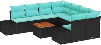 vidaXL Conjunto De Sof&aacute;s De Jard&iacute;n 9 Uds. Negro Rat&aacute;n Sint&eacute;tico Vidaxl