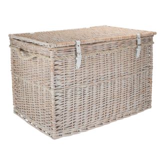 Red Hamper Wicker Large White Wash Finish Storage Basket in Off-White