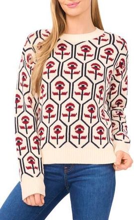 CeCe by Cynthia Steffe Floral Jacquard Mock Neck Sweater in Buttercream at Nordstrom Rack, Size X-Small