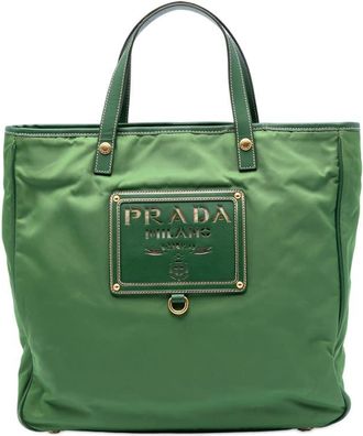 Prada Pre-owned Prada Saffiano Trimmed Tessuto Logo Plate Convertible Tote Ladies IWL3AEYA61TEU3D6