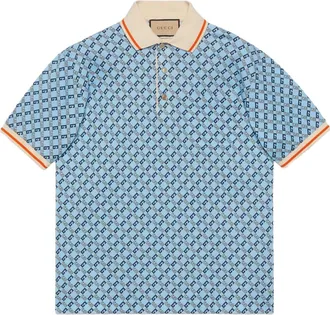 Gucci Geometric G Cotton Piquet Polo Shirt Light Blue 742385-XJFGF-4311