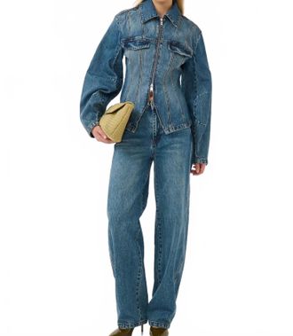 Gestuz Melu Denim Jacket In Classic Mid Blue Wash