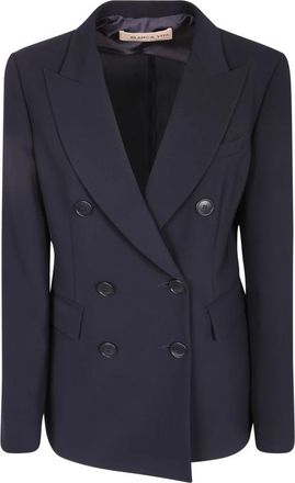 Blanca Vita Glixia Double-Breasted Blazer - Dames - Blazers - Blauw - L - Leer - Jassen