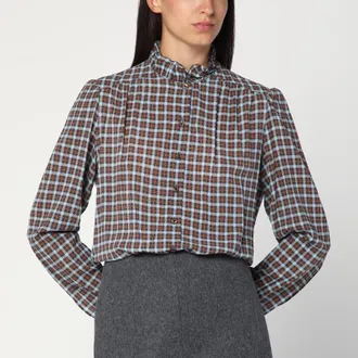 Prada Check-patterned shirt turquoise/cocoa in silk blend
