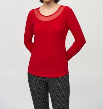 Joseph Ribkoff Silky Knit And Mesh Fitted Top In Lipstick Red