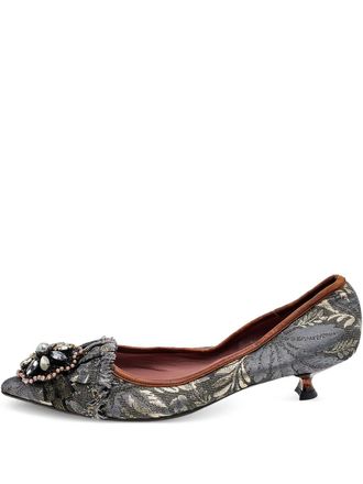 Miu Miu 40mm floral-motif pumps - women - Leather/Leather/Fabric - 36 - Grey