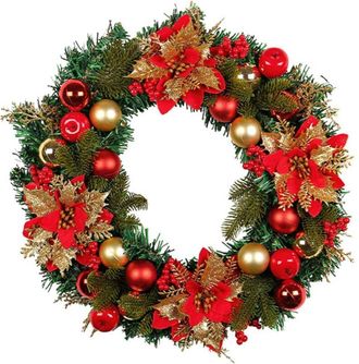 OEM Corona Navide&ntilde;a Artificial (40 Cm) - Mumuve - Flores Rojas De Invierno, Ideal Para Puertas Interiores Y Exteriores, F&aacute;cil De Cuidar