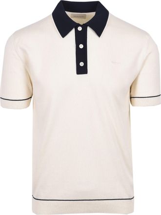 GANT Mens COTTON MODAL KNITTED POLO CREAM - White - Size X-Large