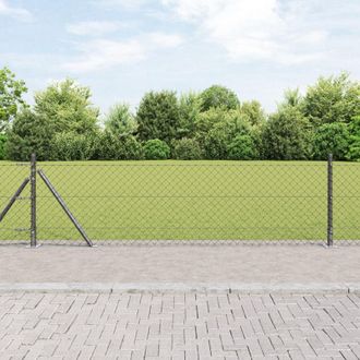 Berkfield Home Chain Link Fence with 13 Flanged Posts 0.4 x 25 m Galvanised Steel in Grey