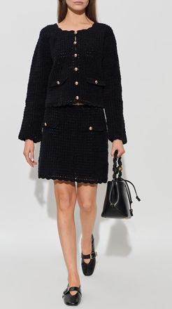 Ganni Short Skirt With Decorative Flaps, Womens, Black