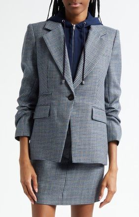 Veronica Beard Battista Houndstooth Check Virgin Wool Jacket with Hooded Dickey in Navy/Blue River Multi at Nordstrom, Size 10