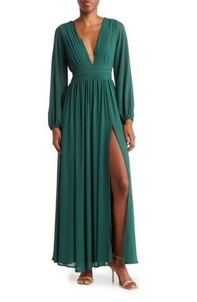 By Design Iris Plunge Neck Long Sleeve Maxi Dress in Emerald at Nordstrom Rack, Size X-Small