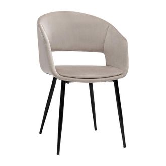 Miliboo Silla De Dise&ntilde;o De Terciopelo Color Topo Con Patas De Metal Negro Prisma