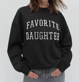 Favorite Daughter Collegiate Embroidery Sweatshirt In Black Velvet White