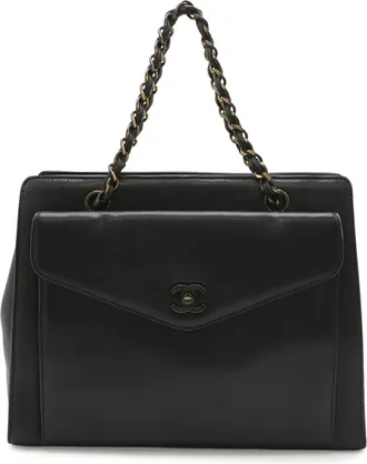 Chanel Black Leather Handbag Tote Bag (Pre-Owned)