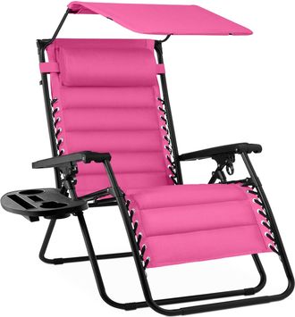 Best Choice Products Oversized Padded Zero Gravity Chair w/ Canopy Headrest Cup Holder Side Tray