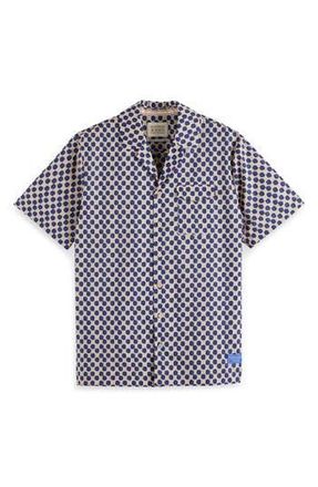 Scotch & Soda Print Camp Shirt in Polka Navy Blue at Nordstrom Rack, Size Medium