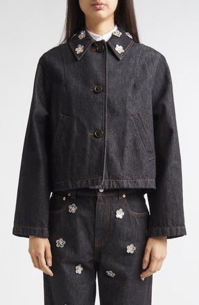 Marni Daisy Appliqu&eacute; Denim Jacket in Emb99Blublack at Nordstrom, Size 10 Us