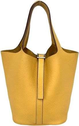 Herm&egrave;s Yellow Taurillon Clemence Leather Handbag Tote Bag (Pre-Owned)