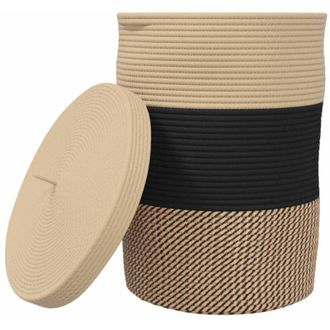vidaXL Cesta De Almacenaje Con Tapa Algod&oacute;n Negro Y Beige &Oslash;37x50 Cm Vidaxl