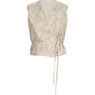 Brunello Cucinelli Vest with dazzling seabed embroidery in Beige at Nordstrom, Size 36 It