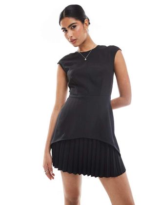 Closet pleated hem mini dress in black