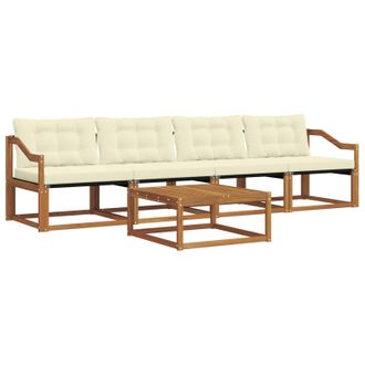 vidaXL Conjunto De Sof&aacute;s De Exterior Con Coj&iacute;n 5 Pcs Natural Y Crema Vidaxl