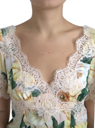 Dolce & Gabbana Womens Multicolor Floral Lace V Neck Blouse Silk