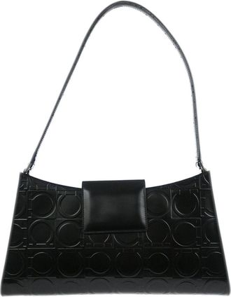 Ferragamo Gancini Handbag Leather Black Leather Handbag (Pre-Owned)