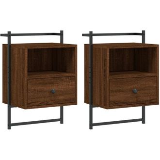 vidaXL Mesitas De Noche De Pared 2 Unidades Marr&oacute;n Roble 40x30x61 Cm Vidaxl
