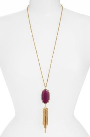 Kendra Scott Rayne Stone Tassel Pendant Necklace in Maroon Jade/Gold at Nordstrom