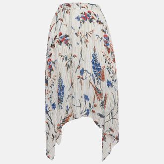 Maje White Printed Lurex Asymmetric Midi Skirt