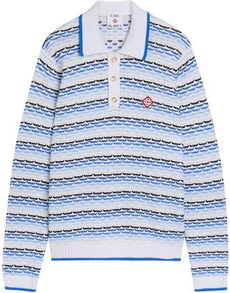 Casablanca Casablanca Logo-appliqu&eacute;d Patterned Cotton-knit Polo Jumper - Multicoloured 1 - XL