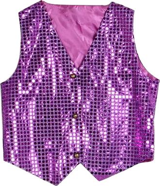 Generic HUIFUAO Sequin Vest Women Sleeveless Sparkly Jackets for Women Plus Size Glitter Waistcoat Gilet Button Tops Going Out Party Outfits (Purple, XXXL)